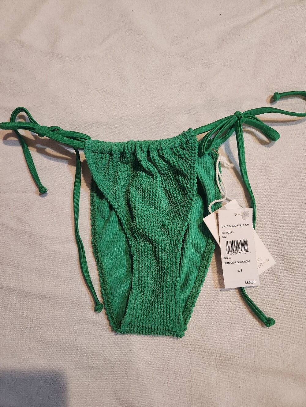 Good American Summer Green Crinkle String Bikini Bottom 1/2 NWT